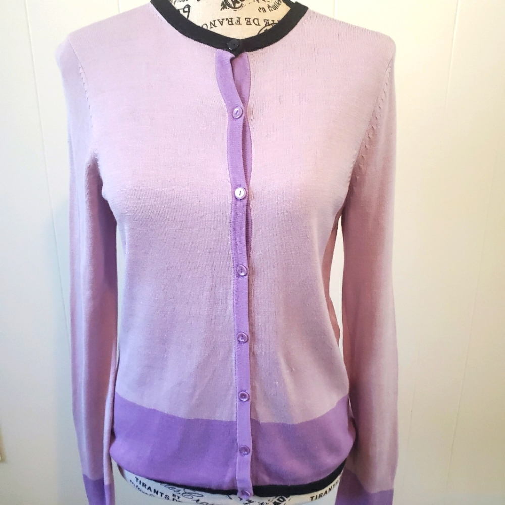 august silk Lavender and Purple Colorblock Lightweight Cardigan